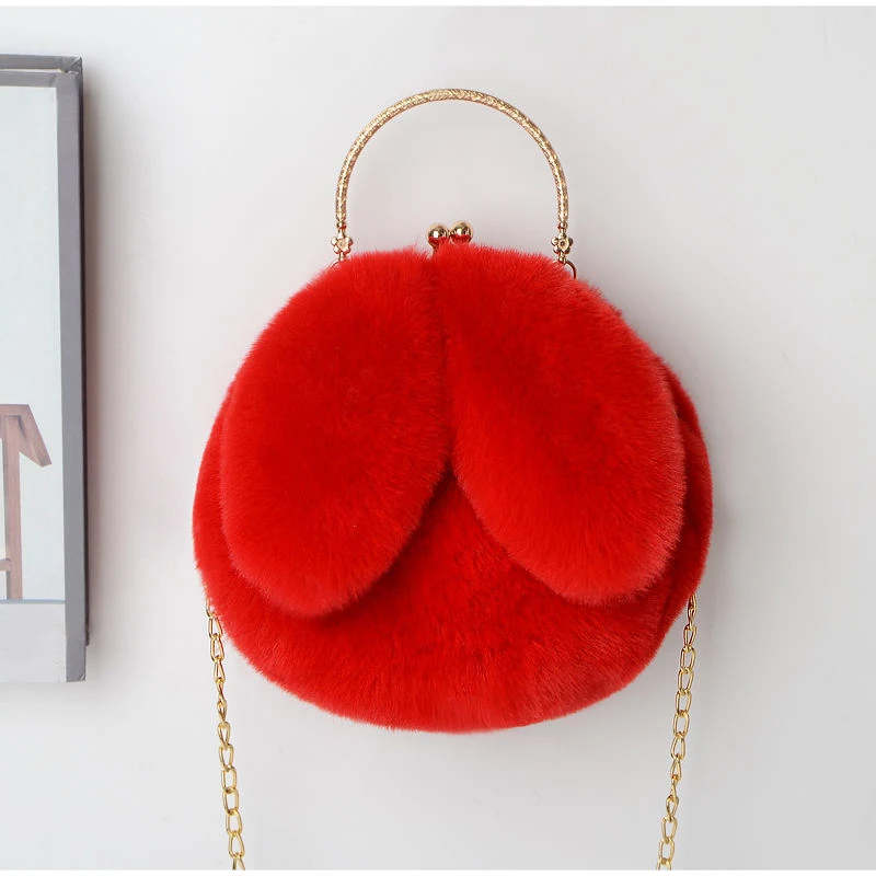 Weiche, flauschige Plüsch-Handtasche mit Henkel, niedliche Umhängetasche mit Hasenohren und Kette, warme Winter-Clutch, leichte Handytasche – Detail 18