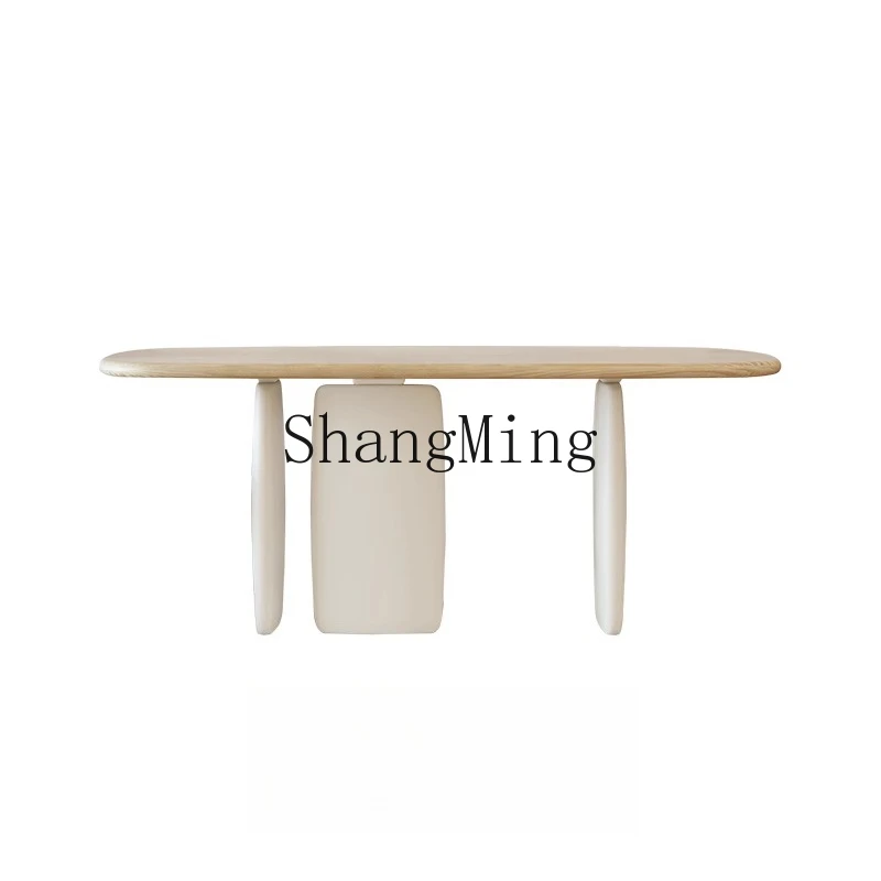 

FG cream style dining table solid wood log style long table ash wood table and chair combination