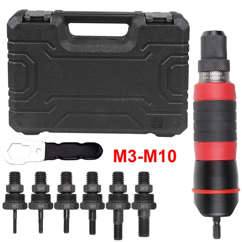 A04G-Quick Riveting Tool Rivert Nut Tool Converter M3  M5 M6 M8 M10 Adapter Plug-In Electric Rivet Nut Gun