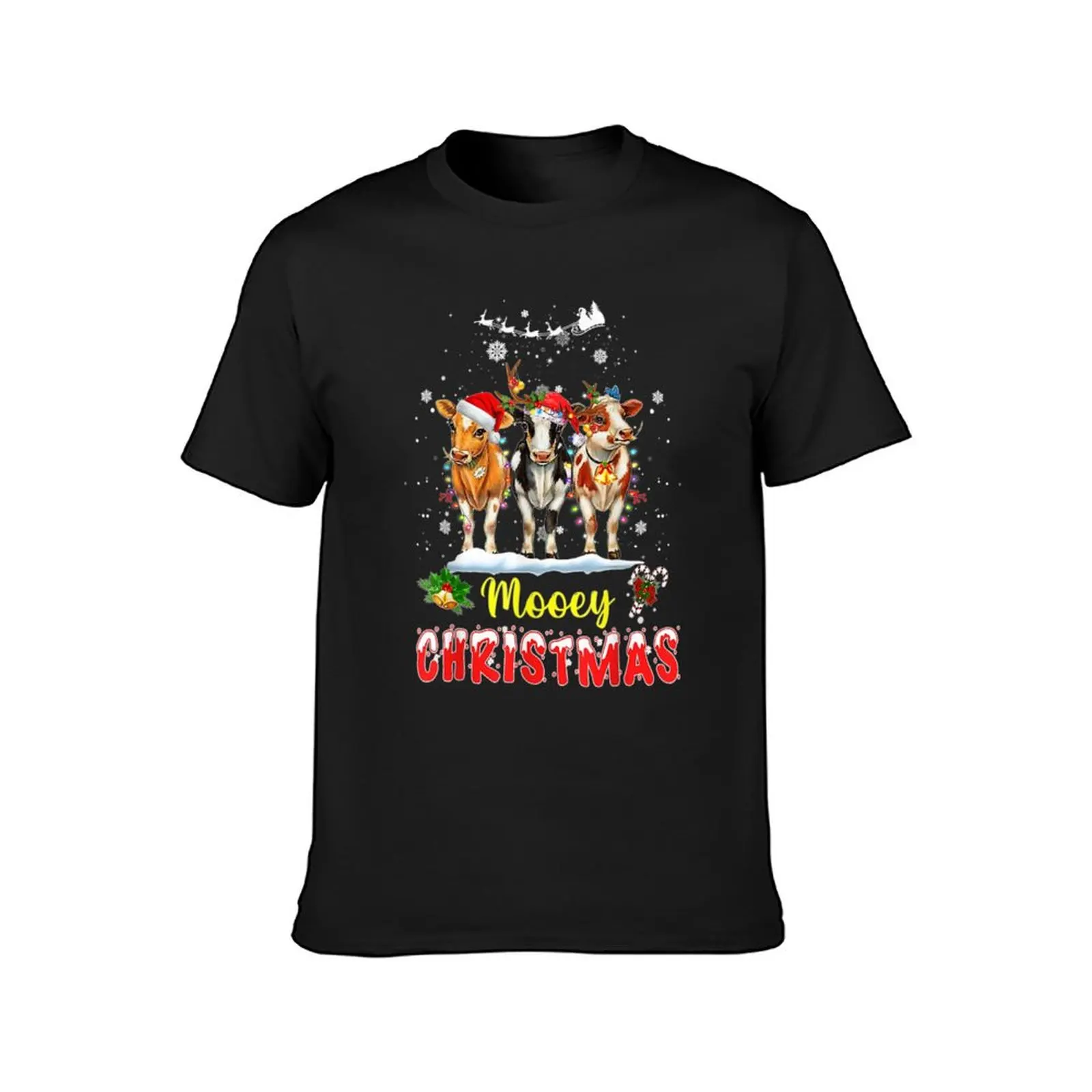 Mooey Christmas Tshirt Highland Cow Xmas Light Santa Hat T-Shirt tees plus size tops mens t shirts casual stylish