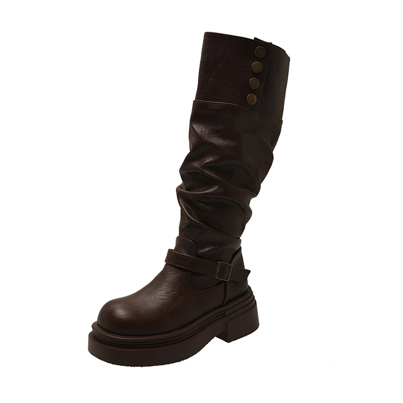 Vintage Women Knee High Boots Autumn Winter Ladies Causal Thick Heel Knight Long Botas Zapatos De Mujer image 6