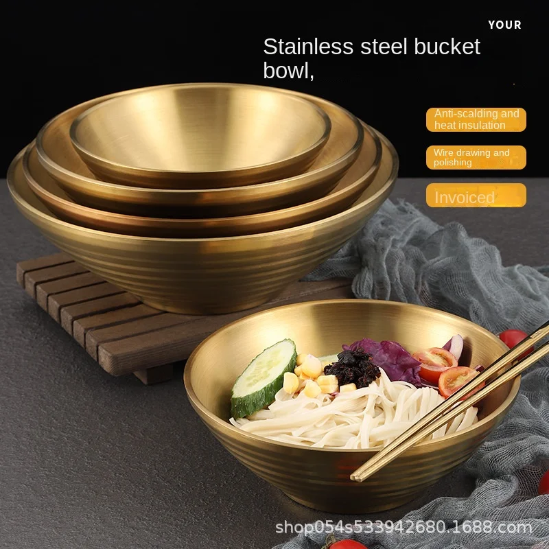 

noodle instant noodles 304 stainless steel bowl Creative bucket hat insulated snail powder Japanese style ramen large bowl