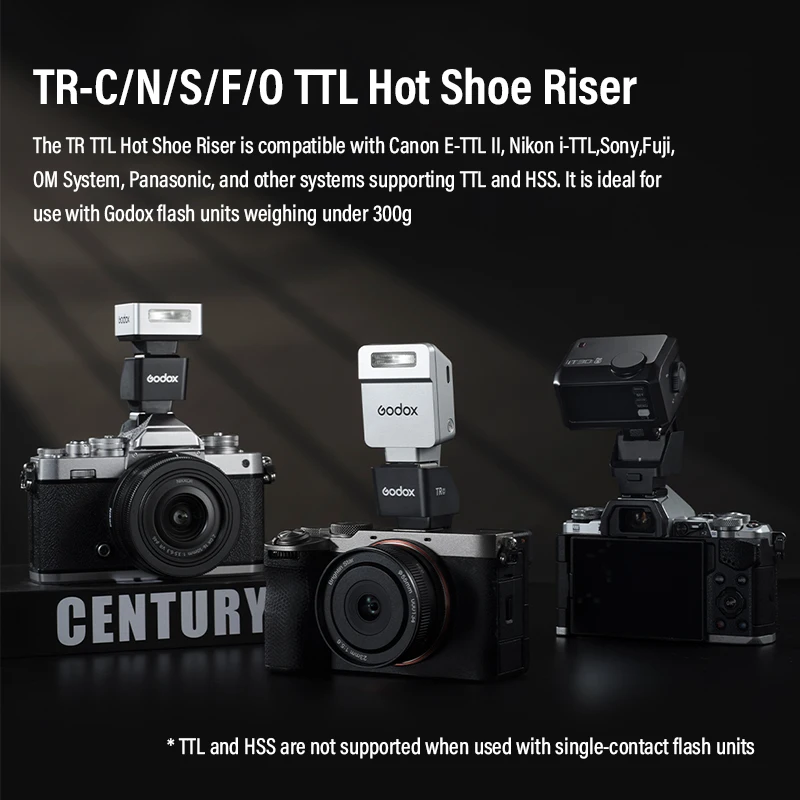 Подставка для горячего башмака Godox TR TTL, совместимая с системой Canon E-TTL II, Nikon i-TTL, Sony, OM и системами Panasonic TTL