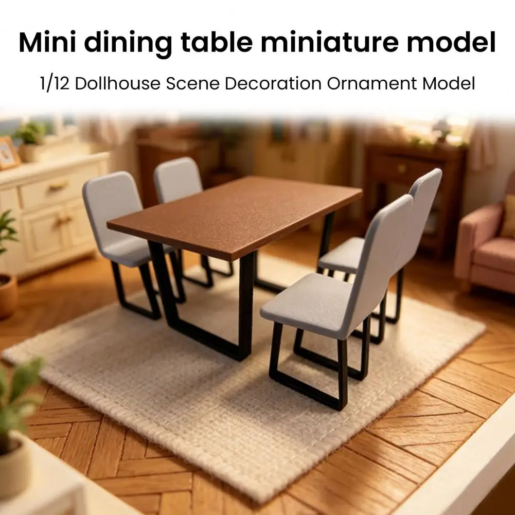 Miniature Furniture Doll Mansion Furniture Miniature Table Chairs Set 1/12 Scale Tiny Dining Furniture Pretend Play for Doll