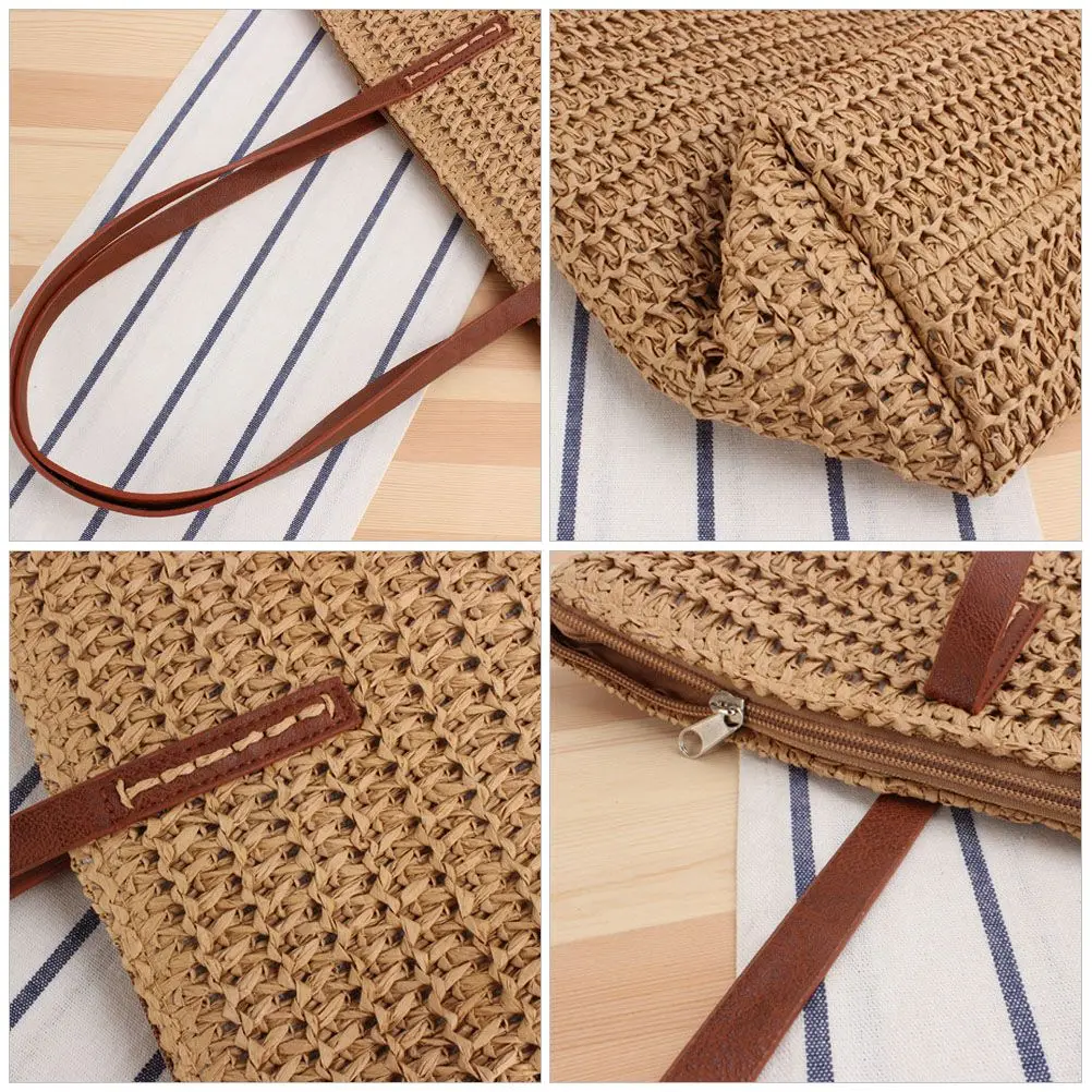 Women's Summer Tote Beach Bag Fashionable Straw Bag Women Simplicity Straw Woven Tote Bag Female Leisure Designer Shoulder Bag