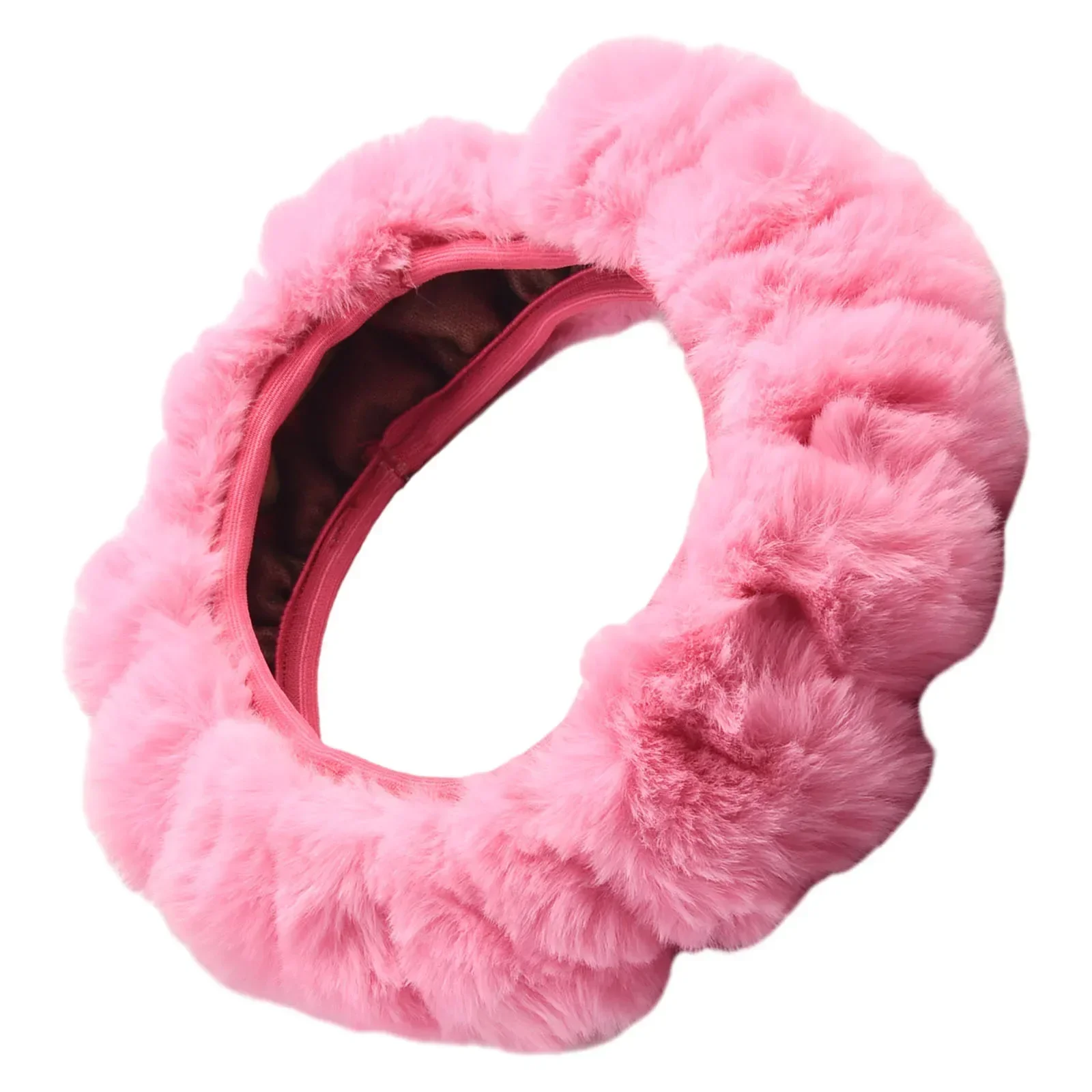 Plush Steering Wheel Cover + Gear Cover + Handbrake Cover (3-piece Set) Pink Fashion Fluffy Steering Wheel Covers For 38cm (14.9