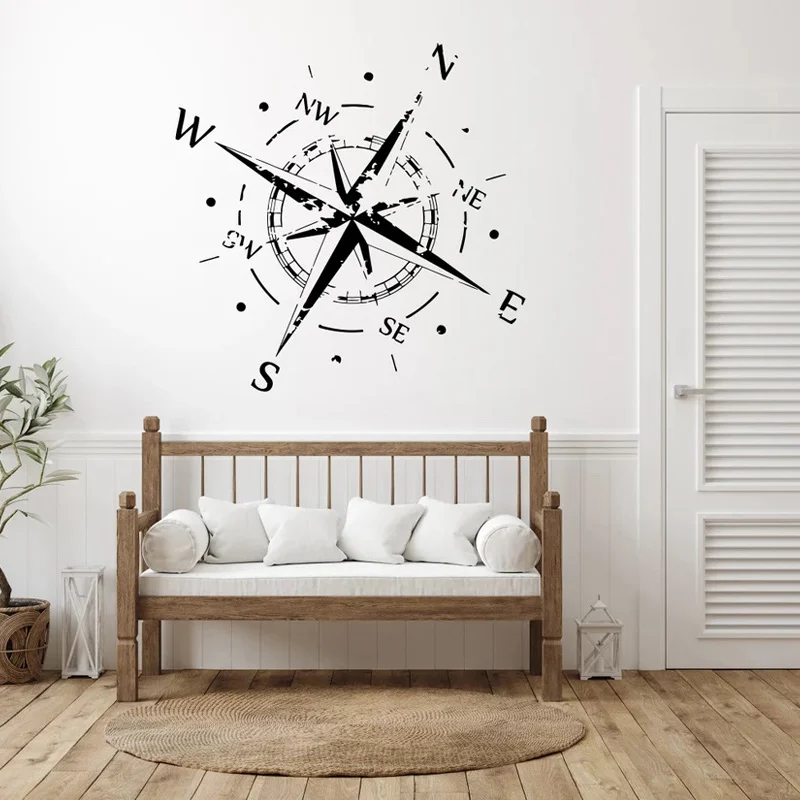 Nautical Compass Rose Wall Decals Navigate Ship Ocean Sea Home Decor Room Bedroom Nursery Decoration Art Sticker Removable AB38