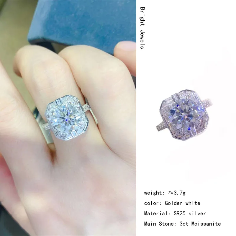 3 carat D color moissanite ring AU750 micro set women's round cut moissanite ring hot selling new jewelry gift for girlfriend/wi