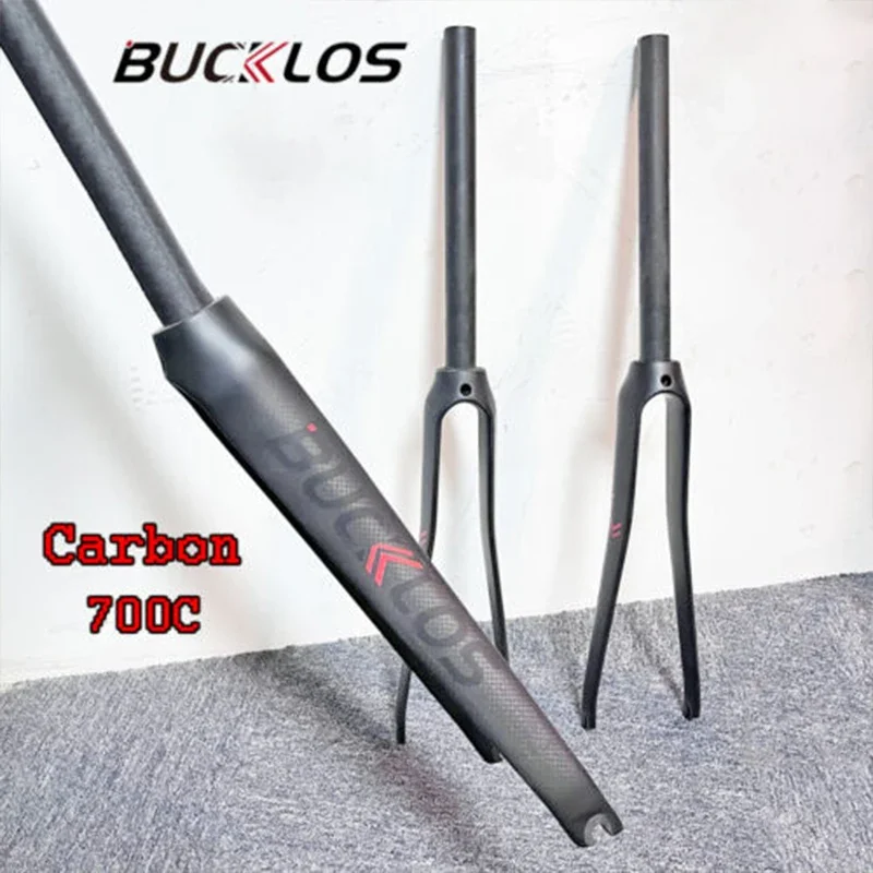 

BUCKLOS 700C Bicycle Fork Full Carbon Fiber Road Bike Rigid Fork 1-1/8'' Straight Tube Ultralight Bicycle Fork Cycling Parts