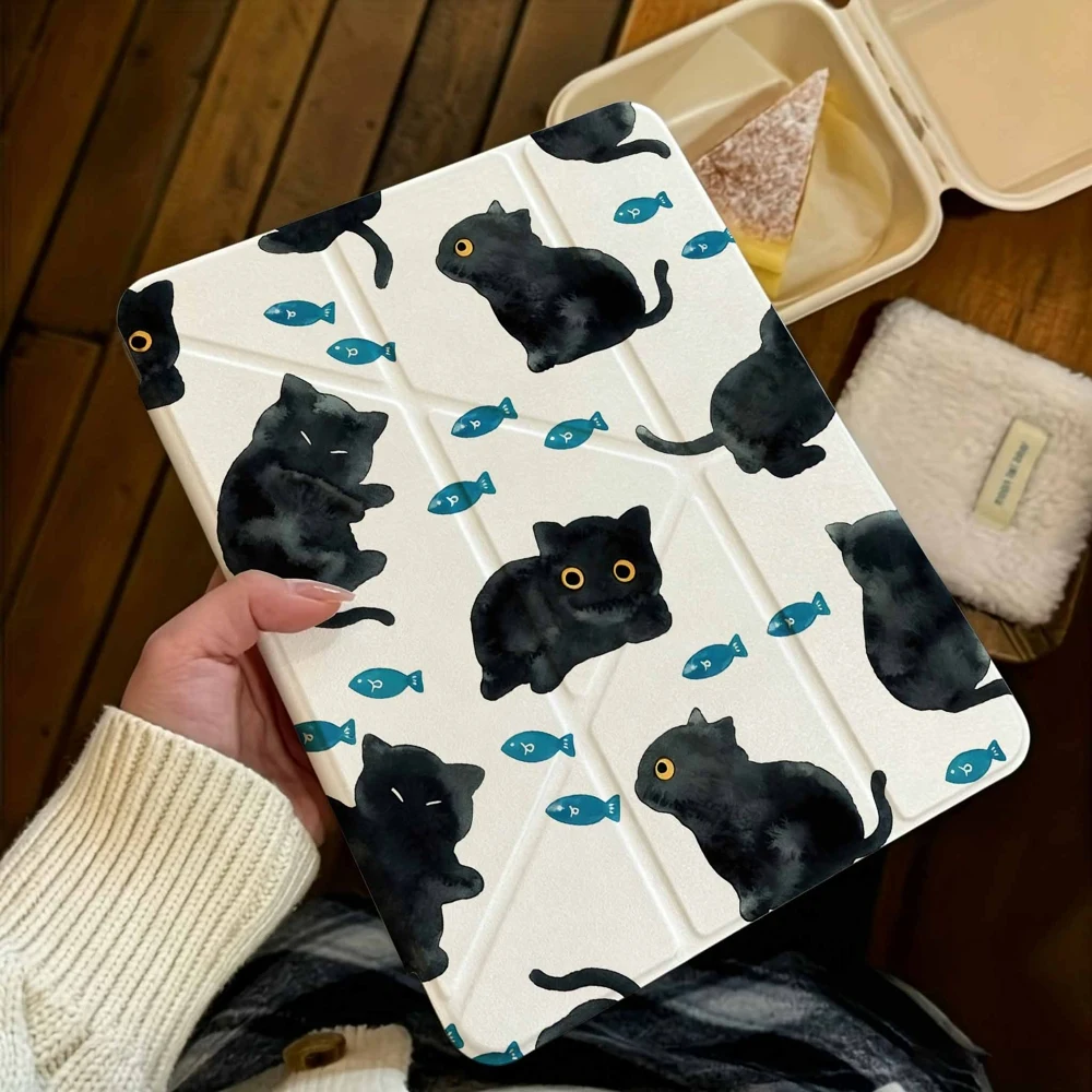 Watercolor Black Cat Fish For Samsung Galaxy Tab A8 A9 A11 S6 S7 S8 S9 S10 FE Plus Lite Protective With Pen Slot Tablet Case
