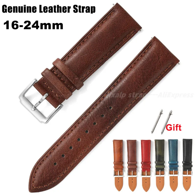 Vintage Genuine Leather Strap 16mm 18mm 19 20mm 21mm 22mm 24mm Watchbands Handmade Discoloration Cowhide Wristband Quick Release