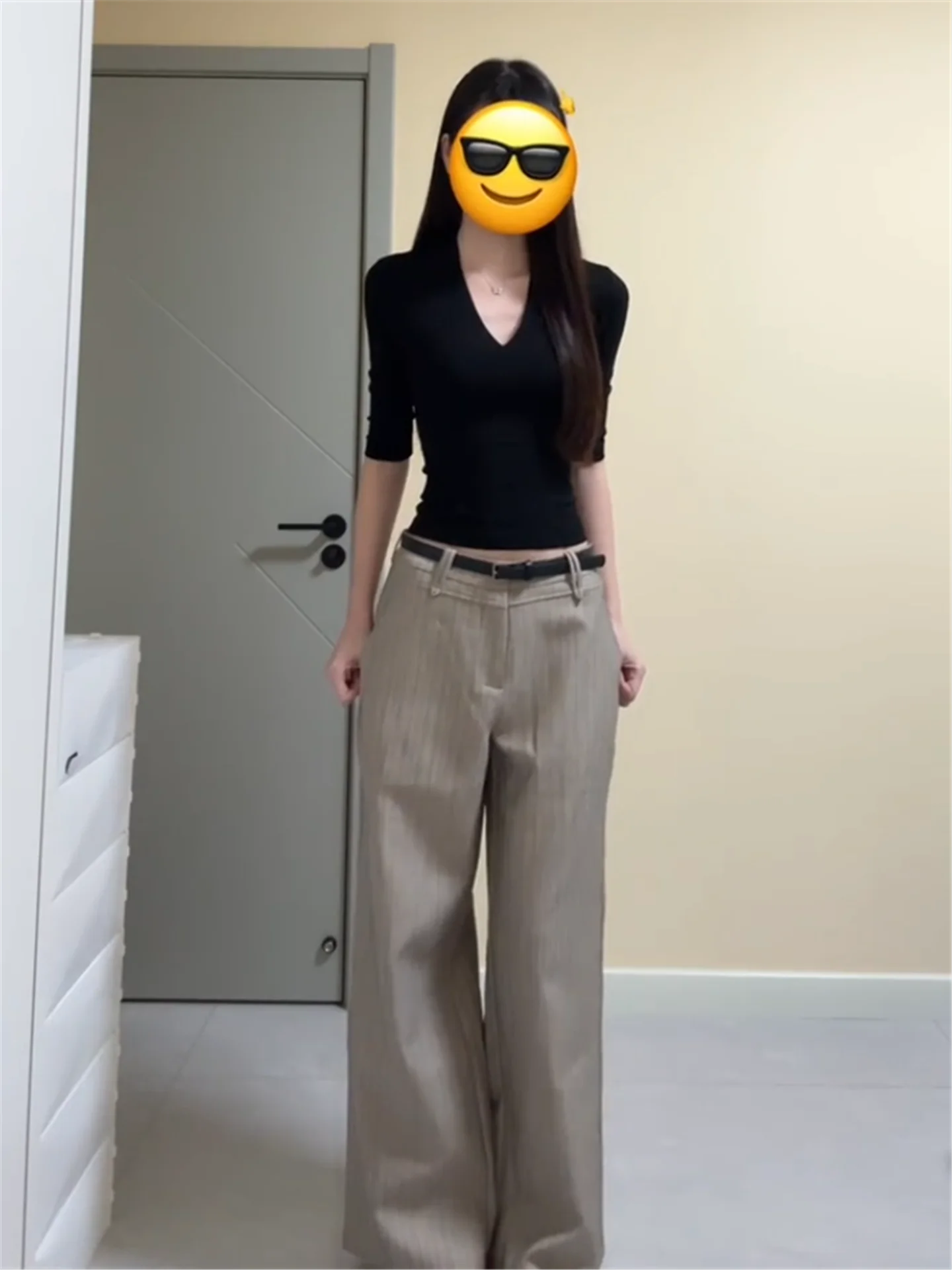 

Американские ретро-брюки цвета хаки для женщин: летние, тонкие, с высокой талией, прямые, широкие, удлиненные, для высоких.