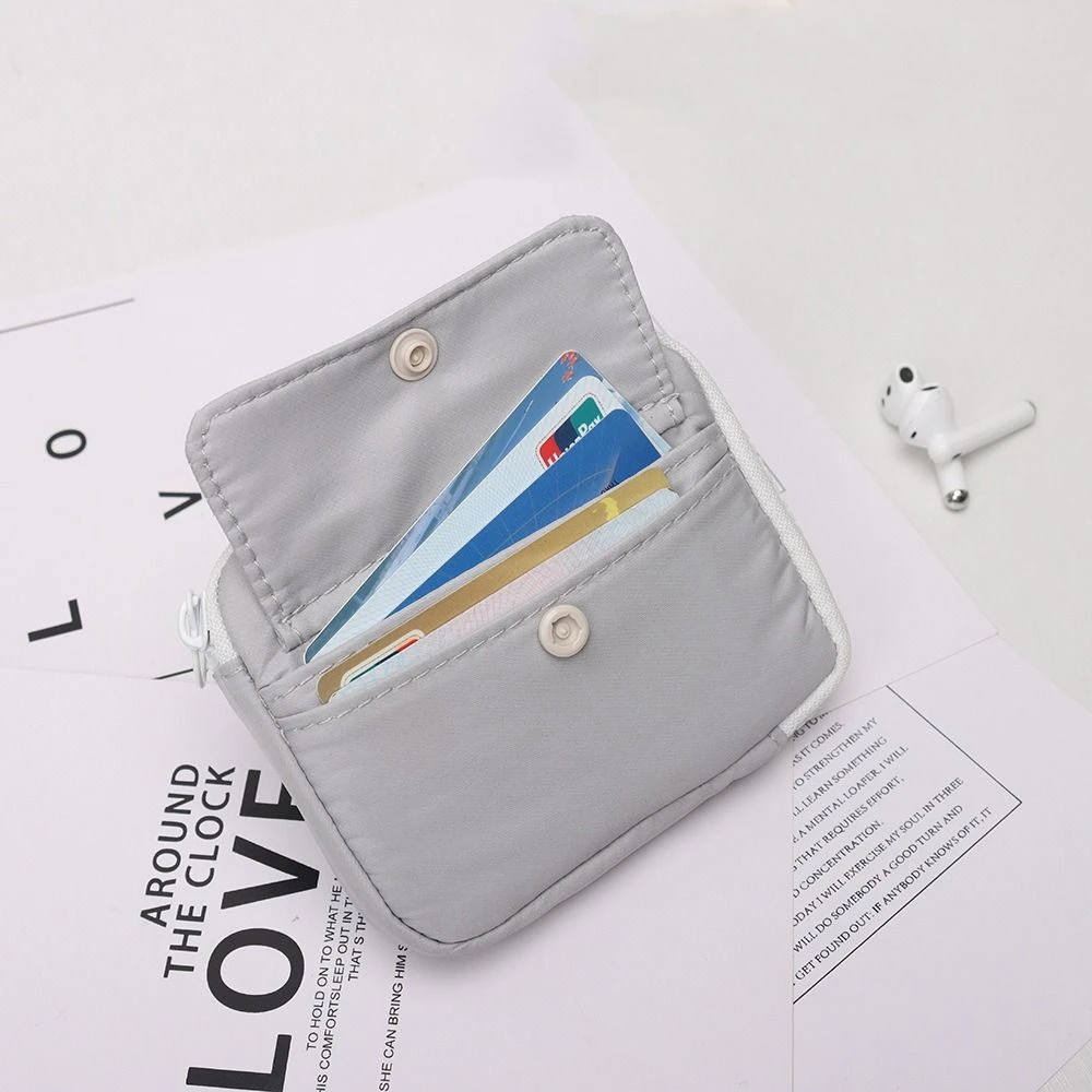 Simple Multifuctional Nylon Coin Purse Square Card Holder Earphone Bag Lightweight Zipper Mini Storage Bag Travel