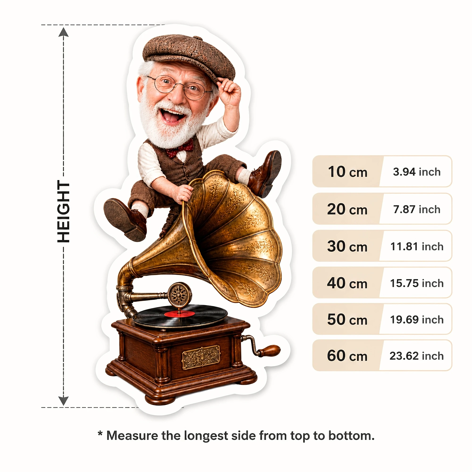 1pc Custom Double-Sided Printed Novelty Shaped Throw Pillow Featuring Cheerful Vintage Gentleman And Gramophone Design for Cozy
