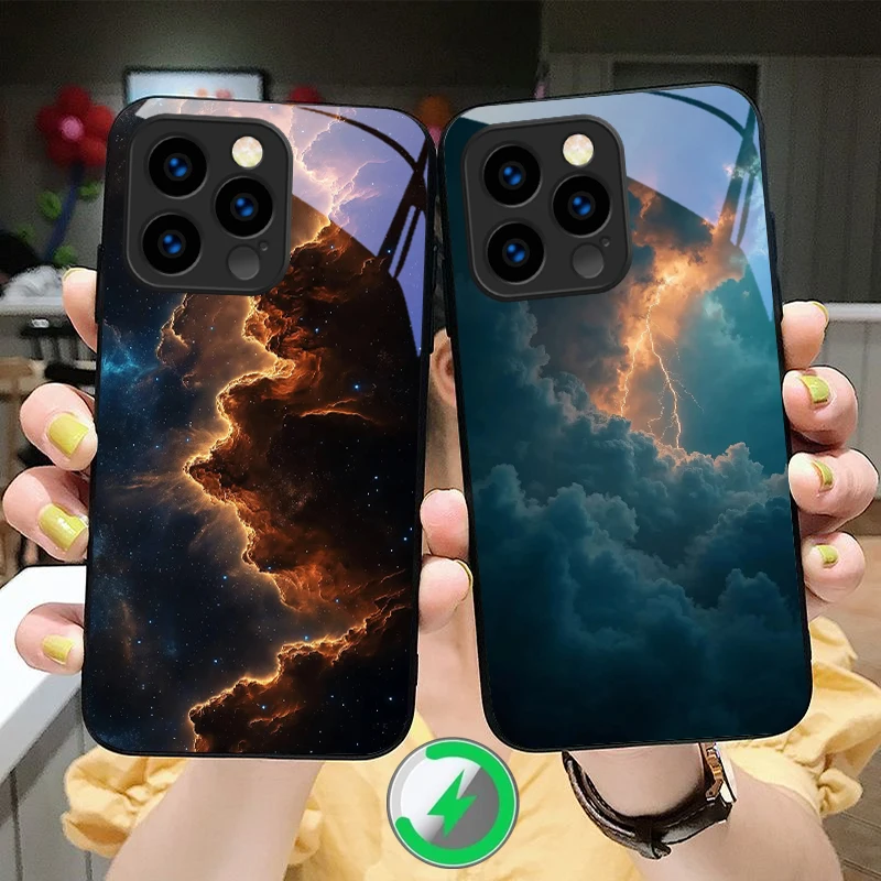 

Hot orange gold color Suitable For iPhone 16E 17 Pro Max 15 Pro 14 13 Plus 12 mini 11 16 Air 17Pro magnetism Glass Phone Case