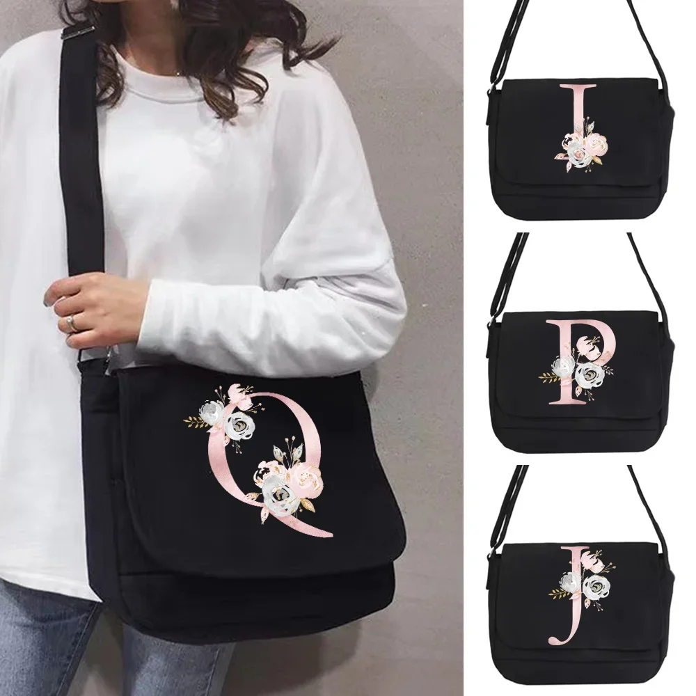 2023 bolsa de ombro ese versão casual lona selvagem crossbody sacos rosa flor impressão mensageiro caso novo simples organizador feminino