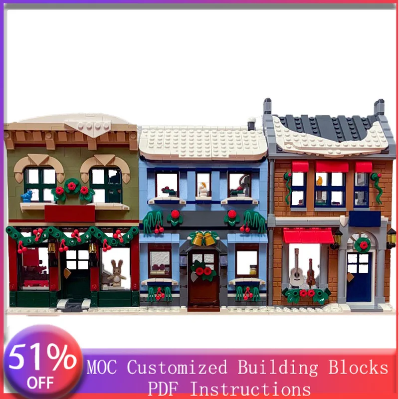 

741 PCS Townhouse Main Street Townhouse MOC Customize Modular Building Block Simple Educational Creative DIY Toy Christmas Gift