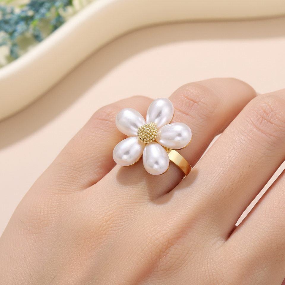  Elegant Pearl Flower Ring for Women 