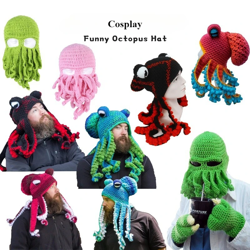 Adult Version Knitted Plush Octopus Hat Cosplay Squid Hat Cthulhu Hood Wool