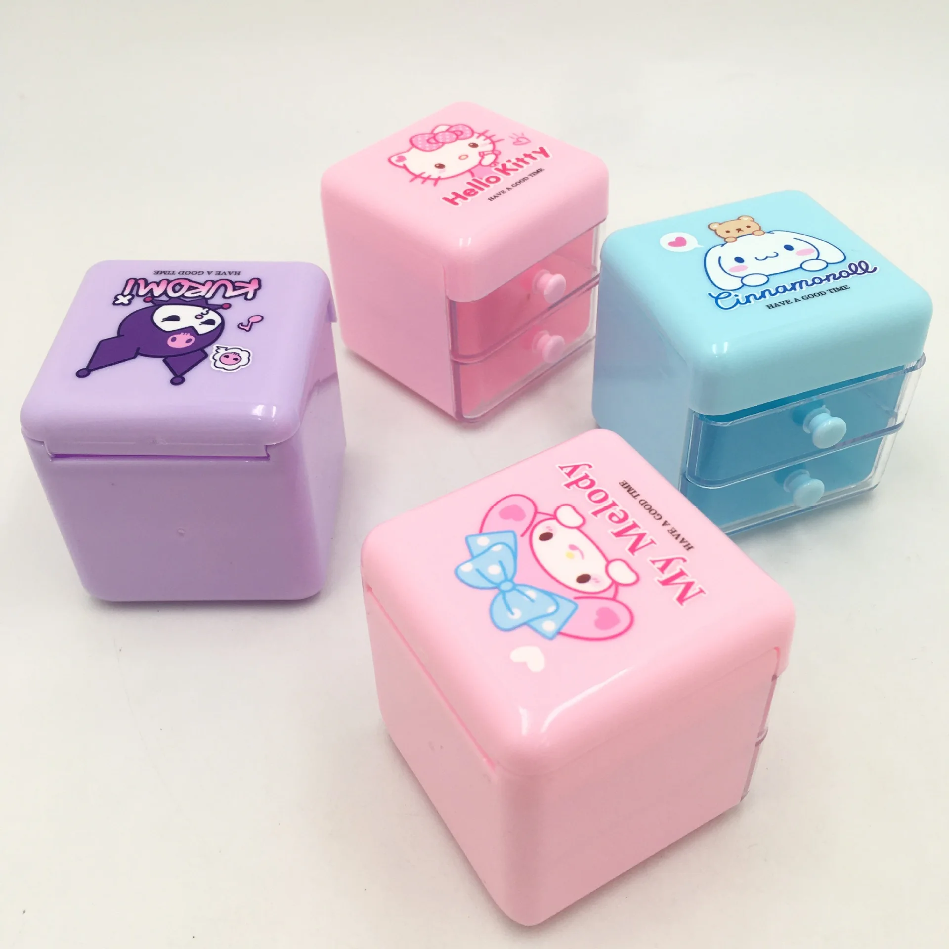 Sanrio กล่องลิ้นชักลายการ์ตูนน่ารักคิตตี้, กล่องเก็บของ ktcat 12ชิ้นกล่องยางสำหรับนักเรียนขายส่งเป็นของขวัญ