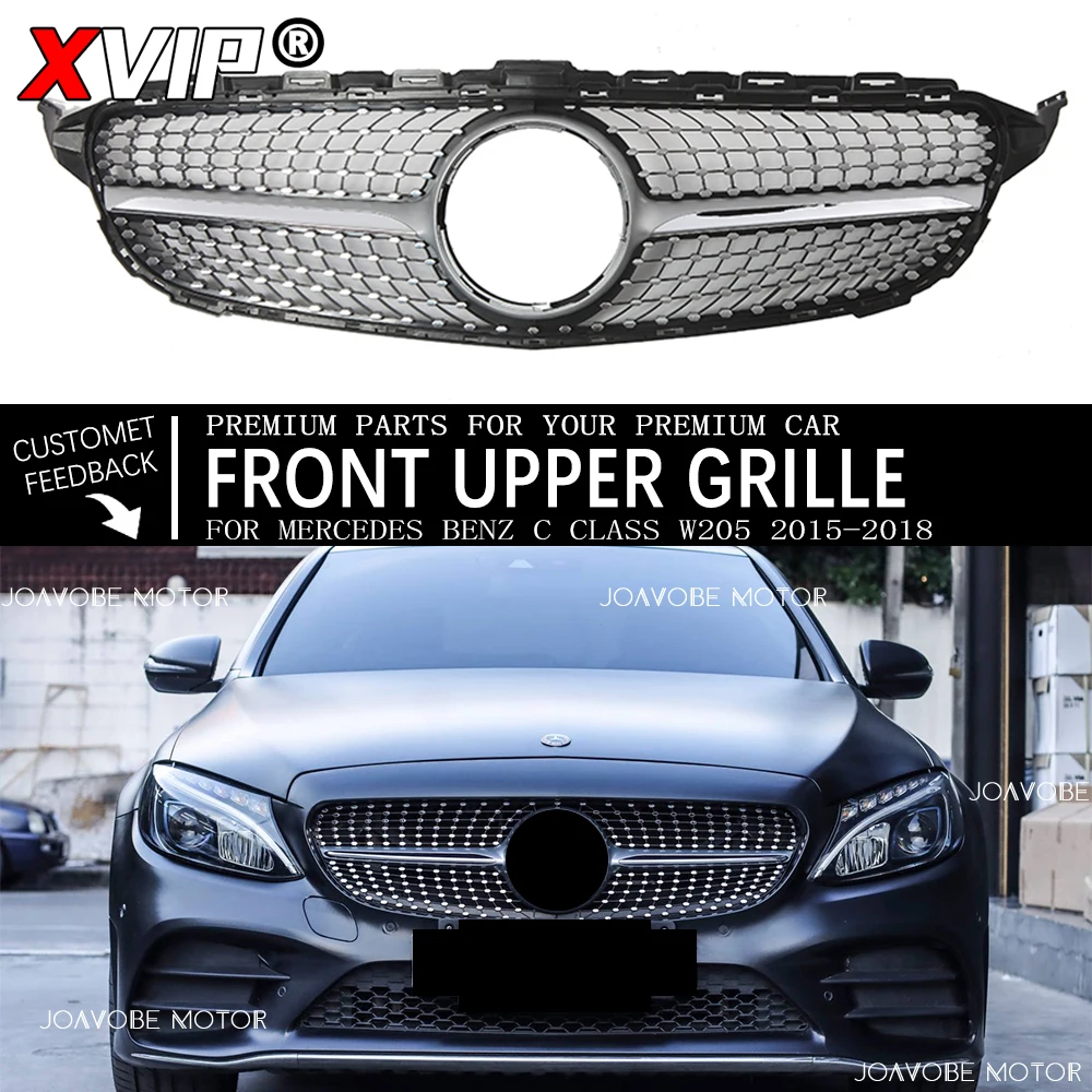 

XVIP Silver Diamonds Style Racing Grille For Mercedes Benz C-Class W205/S205/A205 2015-18 C180 C200 C250 C300 C350 C400 C43 AMG