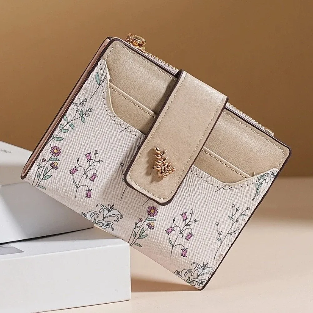 

PU Leather Women Purse Hasp Closure Multi-Cards Short Cash Wallet Small Flowers Pattern Compact Card Bag Wallet For Ladies Girls