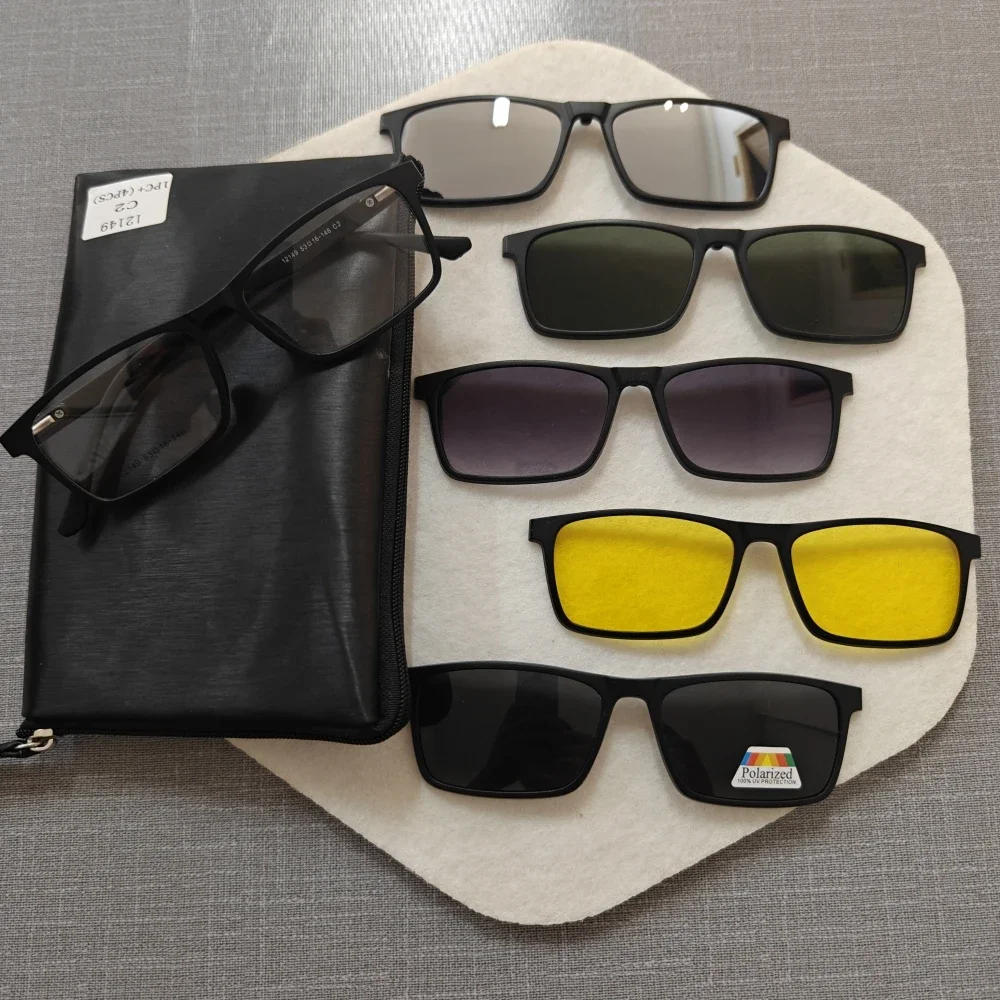 OLLYMURS كليب 1 + 5 موضة المغناطيسي الاستقطاب القيادة للرؤية الليلية النظارات مربع النظارات الطبية البصرية الرجال 12149