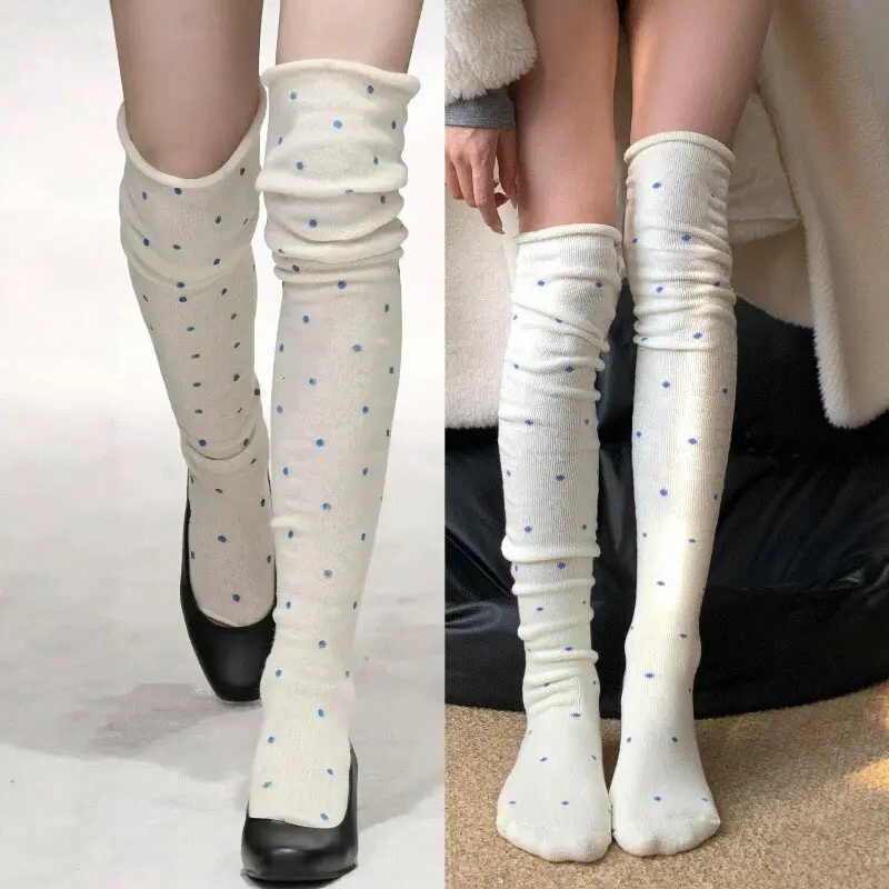 Wave Dot Over Knee Socks Sweet Warm Winter Pile Up Long Socks Tight Mouth No Slipping Cotton Socks Women Stockings 2026 New