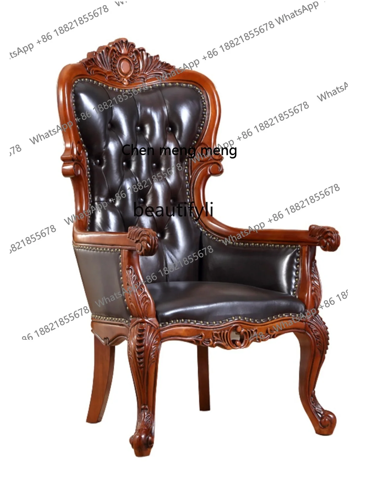 

American-Style Solid Wood Computer Genuine Leather Study Executive Vintage Armchair Gaming Chair Leisure Chair Reception Chair