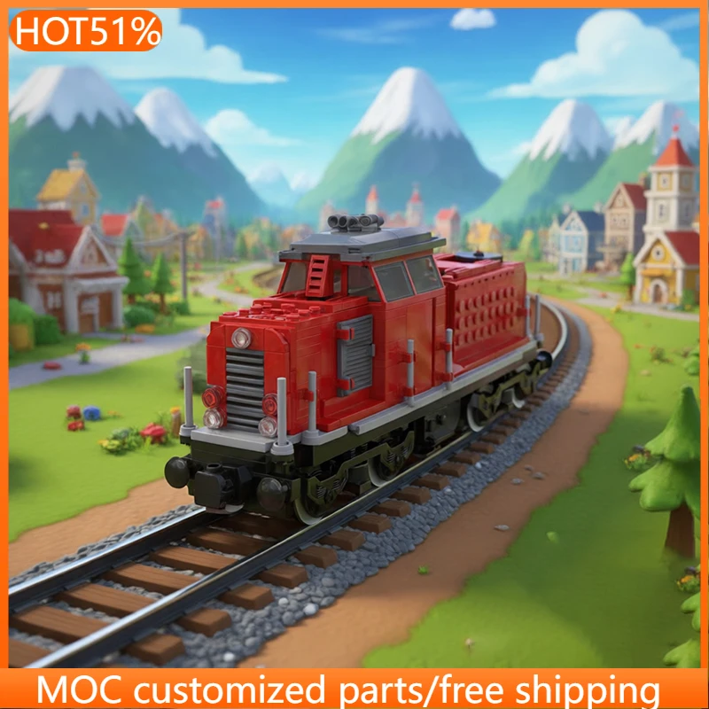 306 pièces de locomotive de fret rouge pour voiture, modèle de blocs de construction modulaires MOC, conception créative, jouet DIY pour garçons, cadeau de Noël