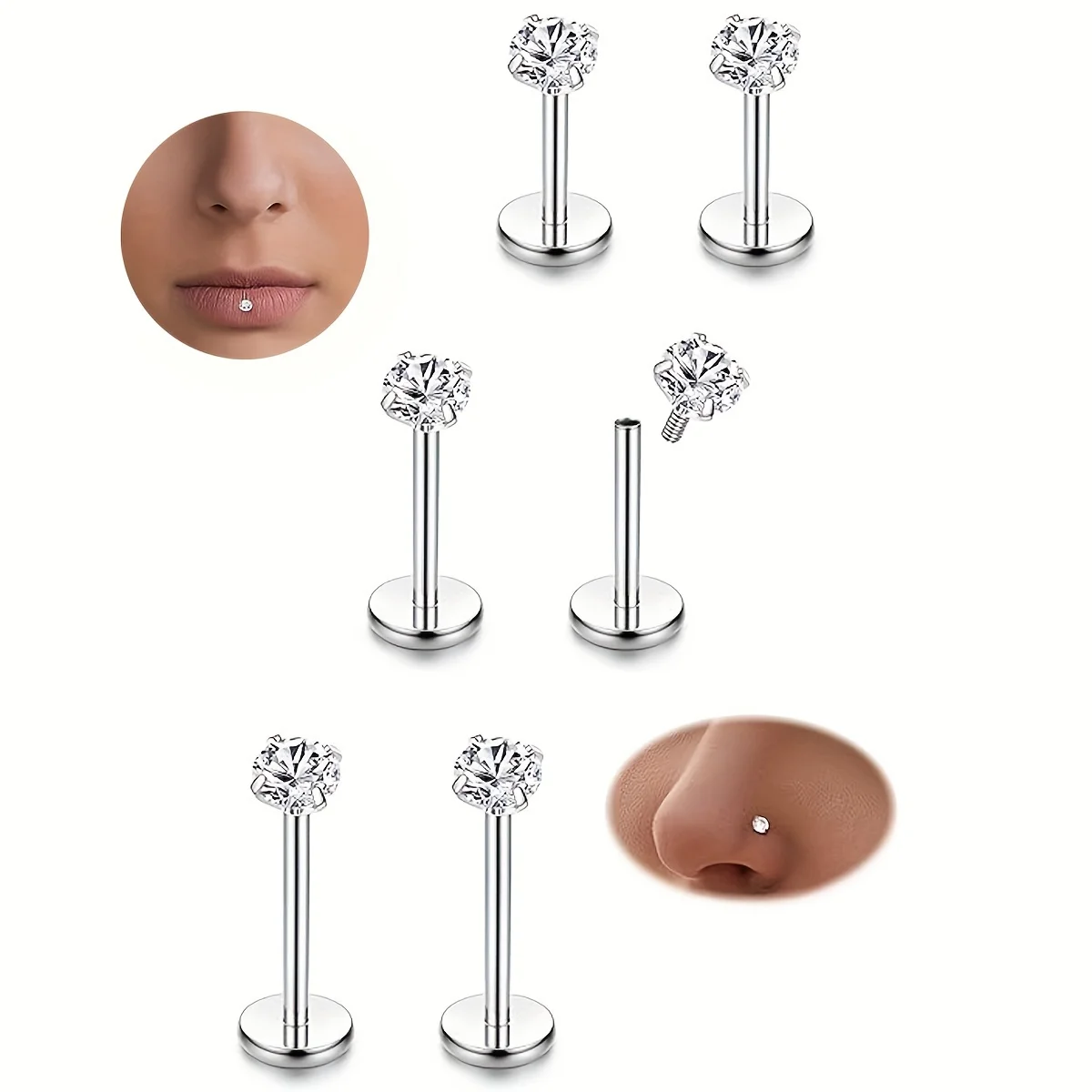 2 قطعة الفولاذ المقاوم للصدأ زركون الشفاه ترصيع Labret الأنف ترصيع الزنمة اللولب الأذن ثقب المجوهرات 6 مللي متر 8 مللي متر 10 مللي متر شريط طول