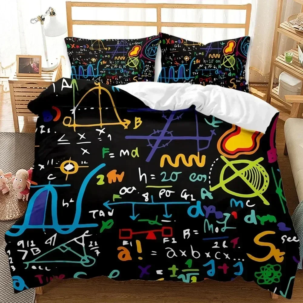 Math Equation Duvet Cover Set 3D Queen Size Mathematics Formula Bedding SetS Boy Girl Educational Soft Polyester Comforter Cover