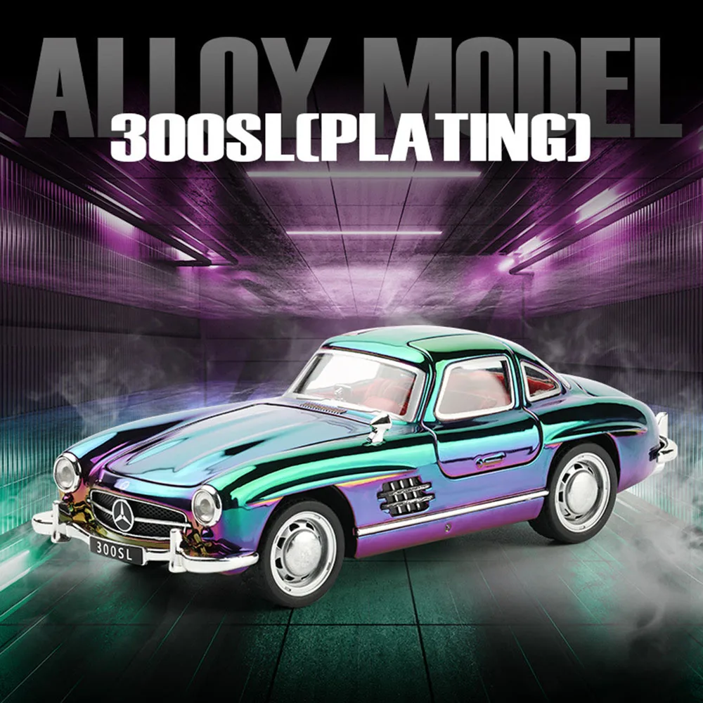 

1:32 300SL R8 V10 Cars Alloy Diecast Toys Models Wheel Pull Back Miniature Vehicles Doors Opened Vintage Car Toddler Kids Gifts