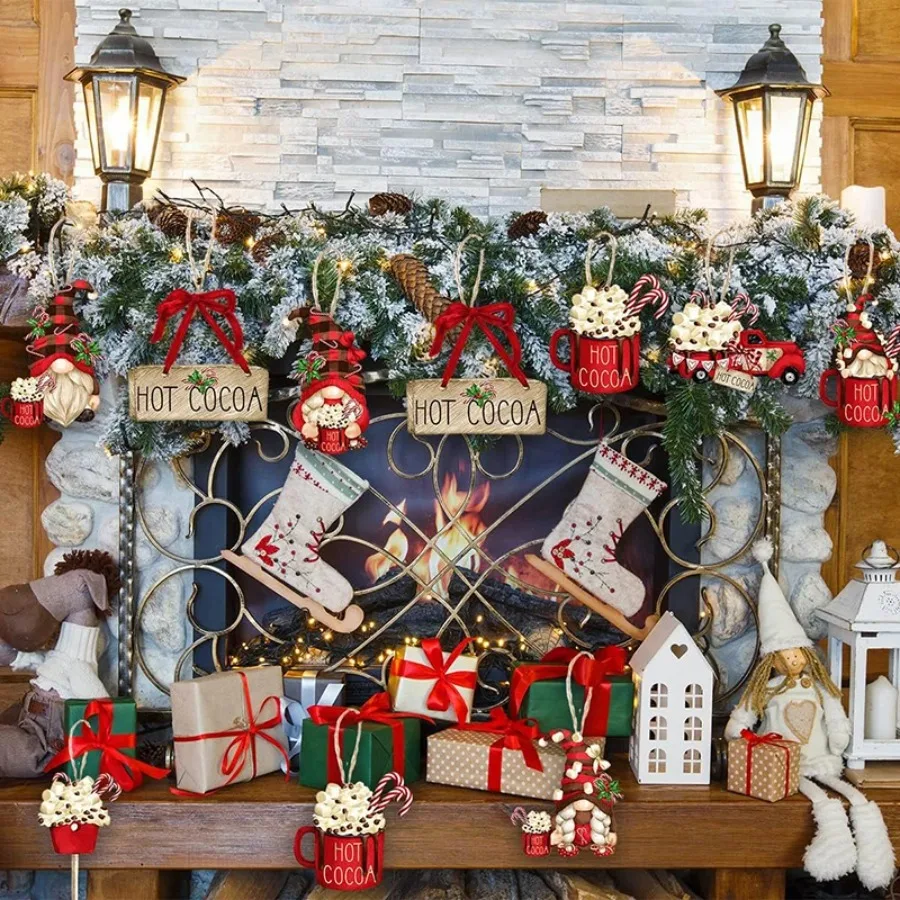 24pcs Gnome Pendant Christmas Wooden Ornament Cute Dwarf Car Hanging DIY Xmas Tree Craft Decoration New Year Hanger Party Decor - view 5