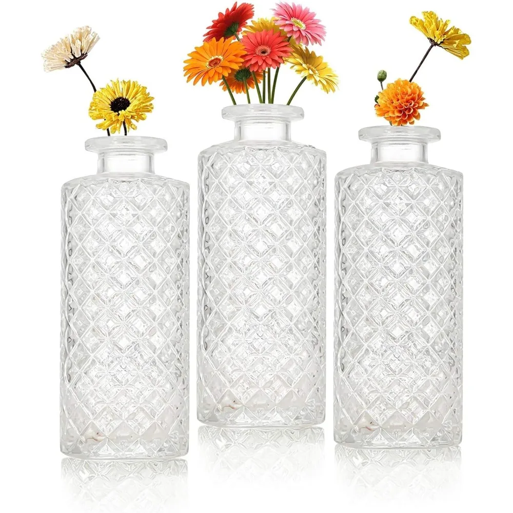 

Three-piece glass vase set, vintage transparent small vase, mini vase