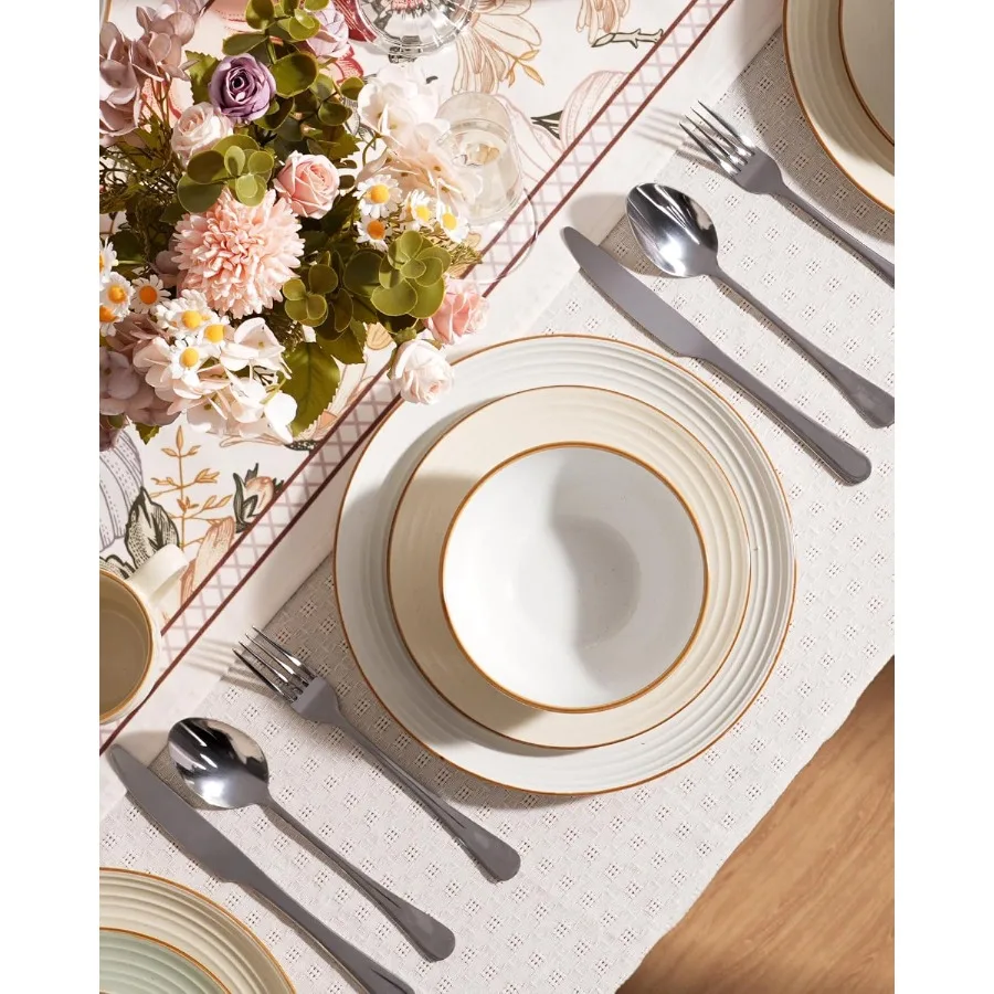 طقم أواني طعام جوبيتر أطباق وأطباق أطقم أطباق لـ 6 18 قطعة من الميكروويف وغسالة الأطباق آمنة من الخزف الحجري المرقط أدوات المائدة Ch #4