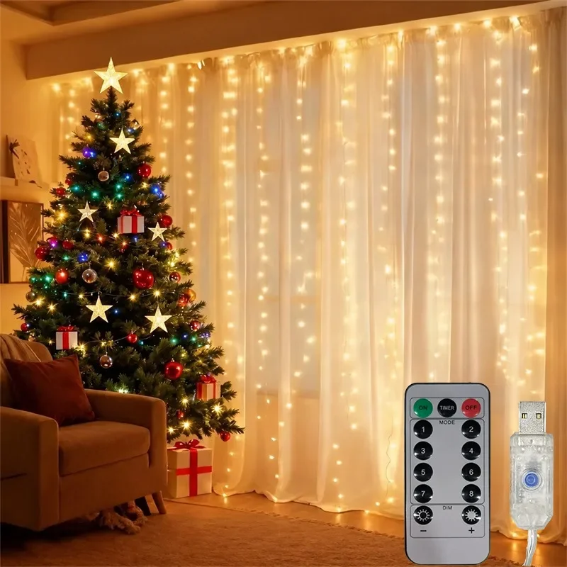 Fairy USB LED Curtain Light with Remote Control Garland Wedding Holiday Christmas Decor 8 Functions Wire Lamps