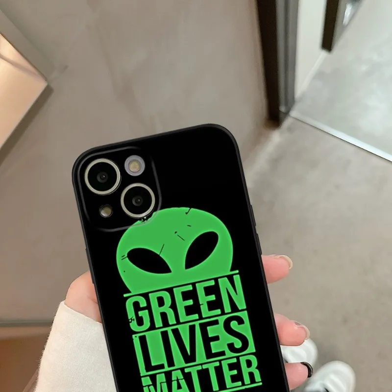 Green Alien Phone Case for iPhone, Cute Black Covers, iPhone 15,14,13,12 Pro,X,XR,Plus, X, 13 Pro MAX, XR, XS, Mini