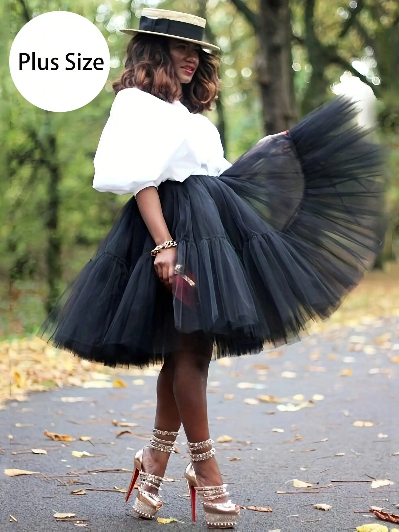 

Пышная юбка из черного тюля больших размеров - многослойная объемная юбка миди для вечеринок