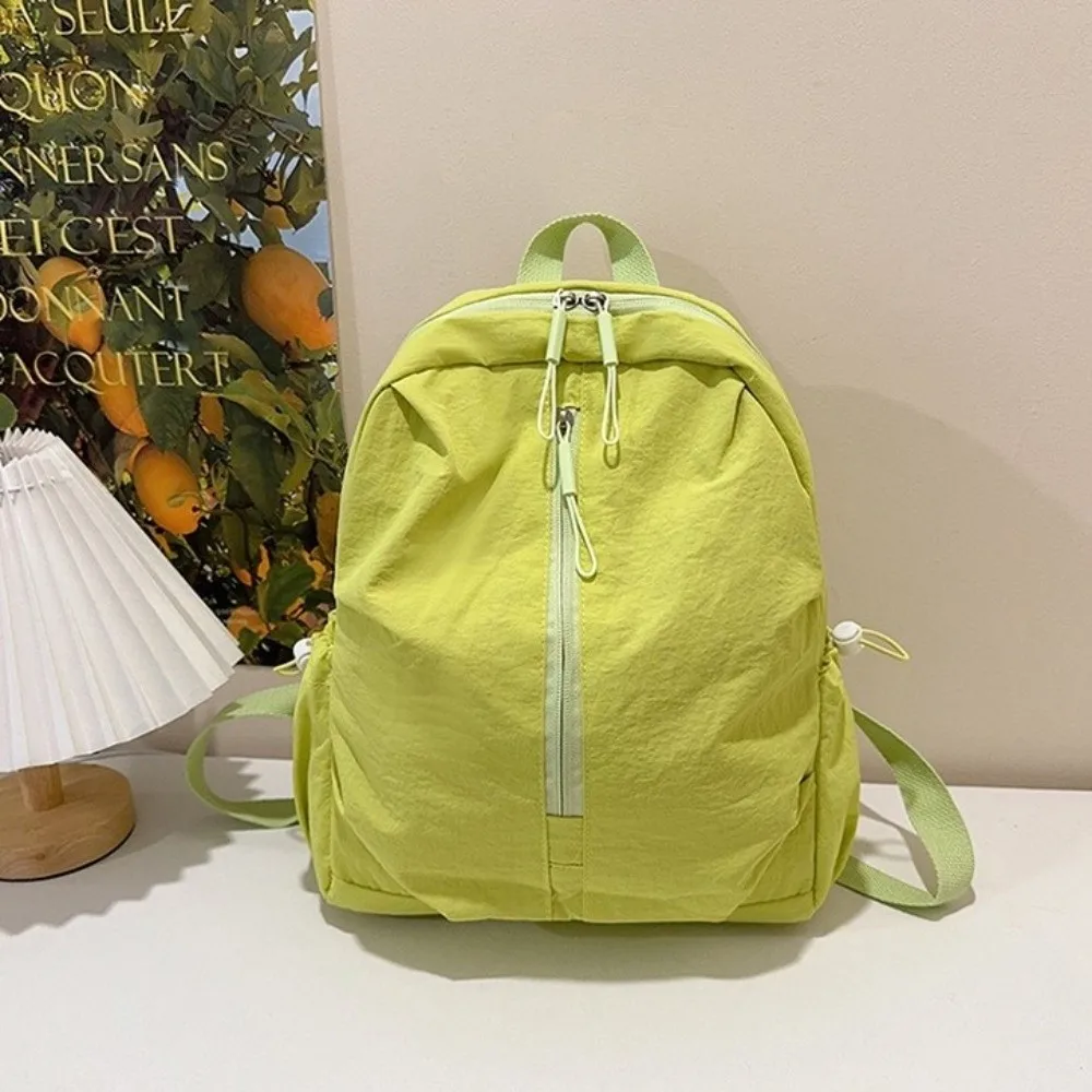 Sweet Pleated Nylon Backpack Solid Color Lightweight Rucksack Large Capacity Durable Student School Bag Gift