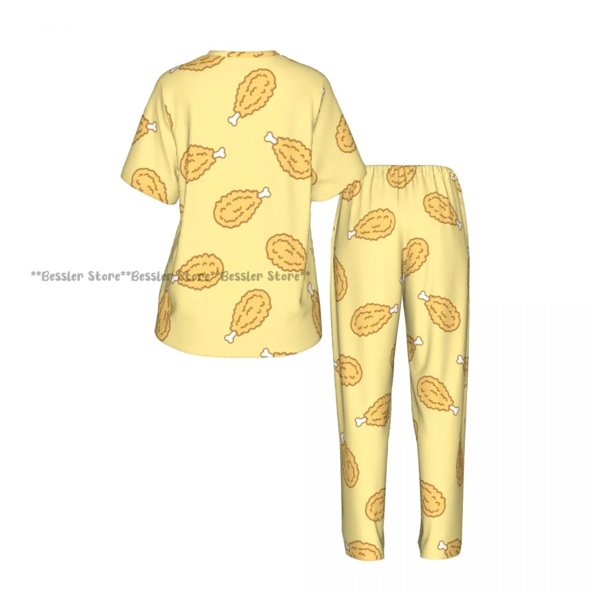 Women Pajama Sets Lounge Sleepwear Crispy Fried Chicken Pattern Short Sleeve Nightwear view 3