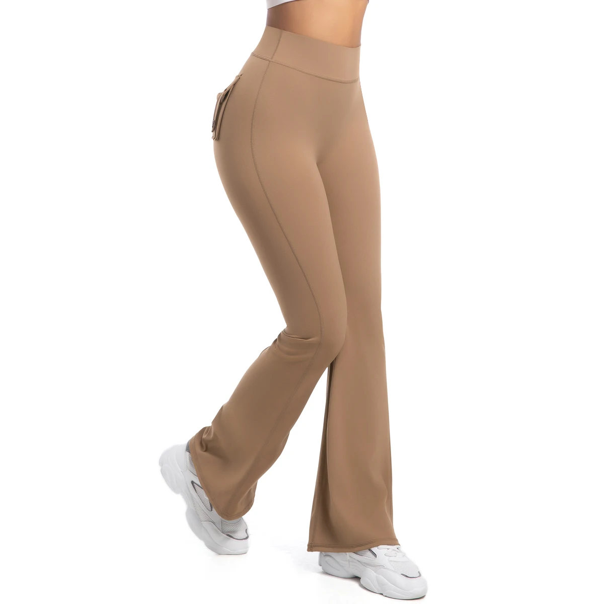 

1PC New Women Solid Color Legging Wide Leg Pants With Pockets Button Gym Push Up Peach Buttocks Workout Quick Drying Yoga Pants