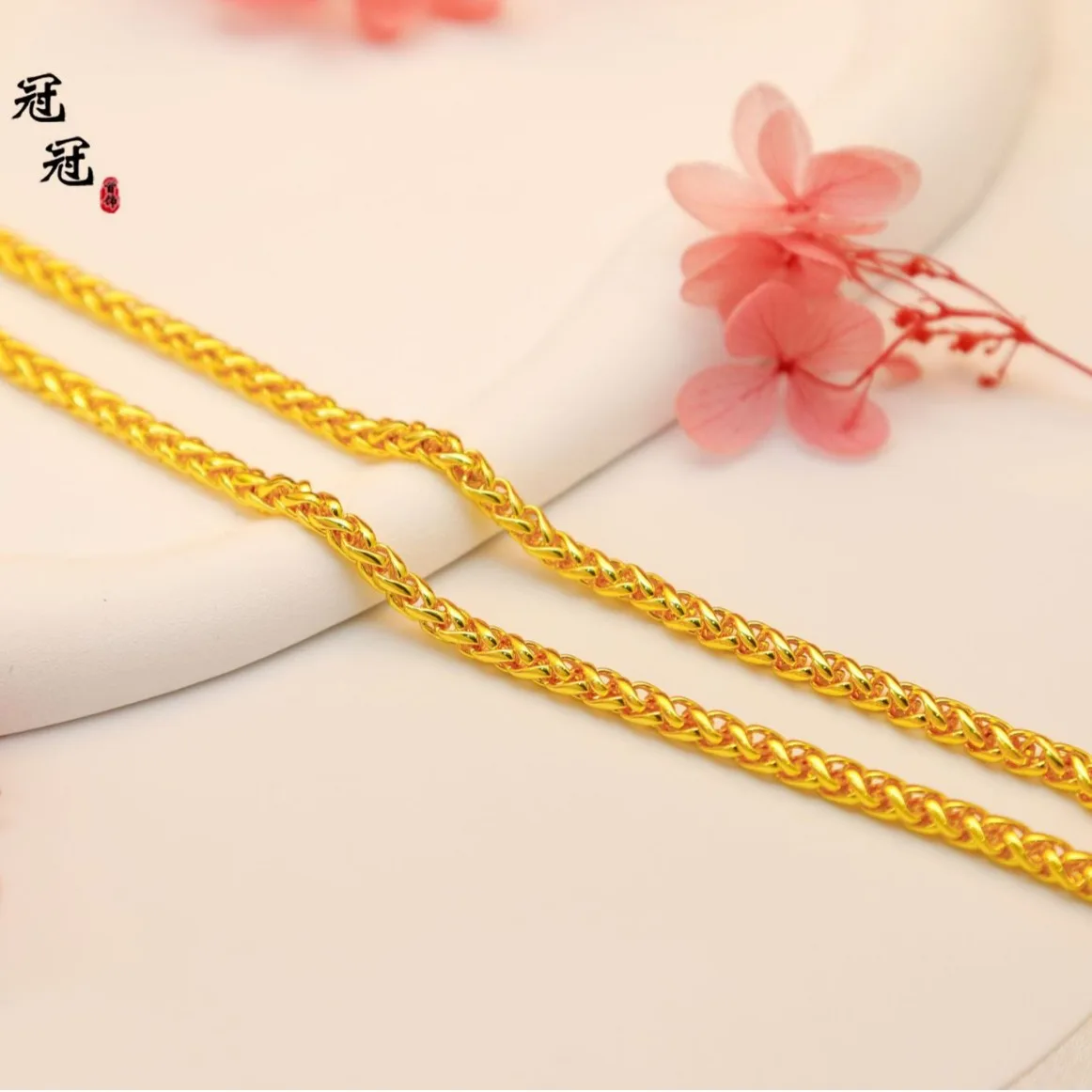 

Unisex's 24K Gold (AU999) 6MM8MM Collarbone Chain | Gold bead chain, filigree gear clasp with gilt gear pendant