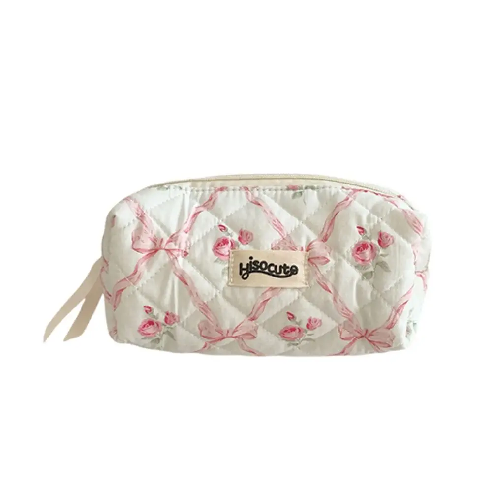 Bow Large Capacity Pen Case Rhombus Flower Stationery Storage Bag Detachable Cartoon Makeup Lipstick Bag School Office Supply