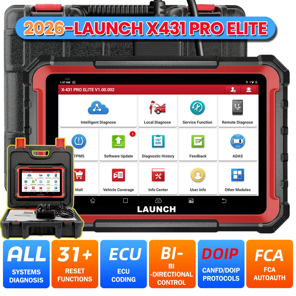 LAUNCH X431 PRO Elite 2026 Nouveau Scanner de Diagnostic Bidirectionnel, 38+ Fonctions de Réinitialisation, Codage ECU, Diagnostic Complet du Système, Protocoles CANFD et DoIP
