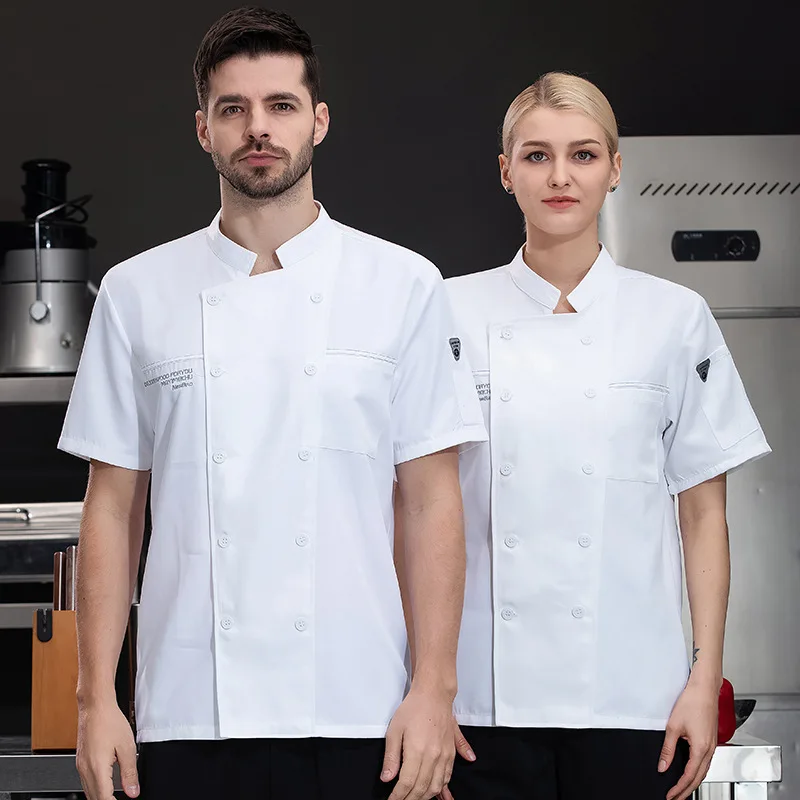Uniforme de travail de cuisine de Restaurant d'hôtel, veste de Chef à manches courtes, manteau de cuisine blanc d'été pour boulangerie et pâtisserie