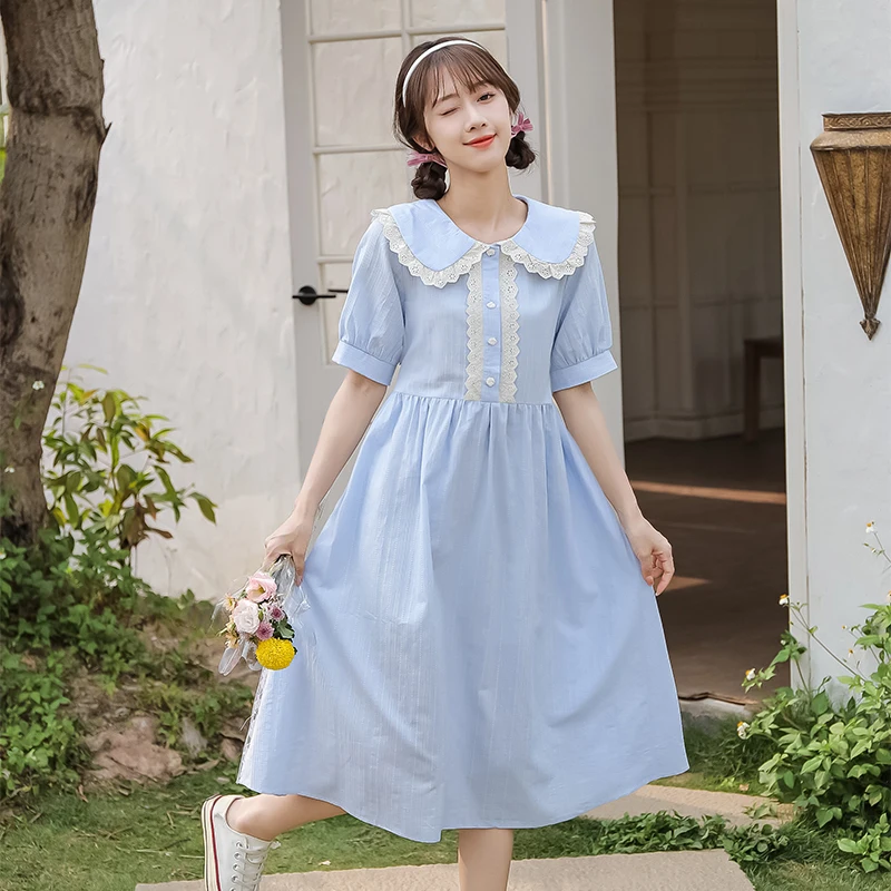 Mori girl solid vestidos New summer fashion short sleeve women kawaii dress