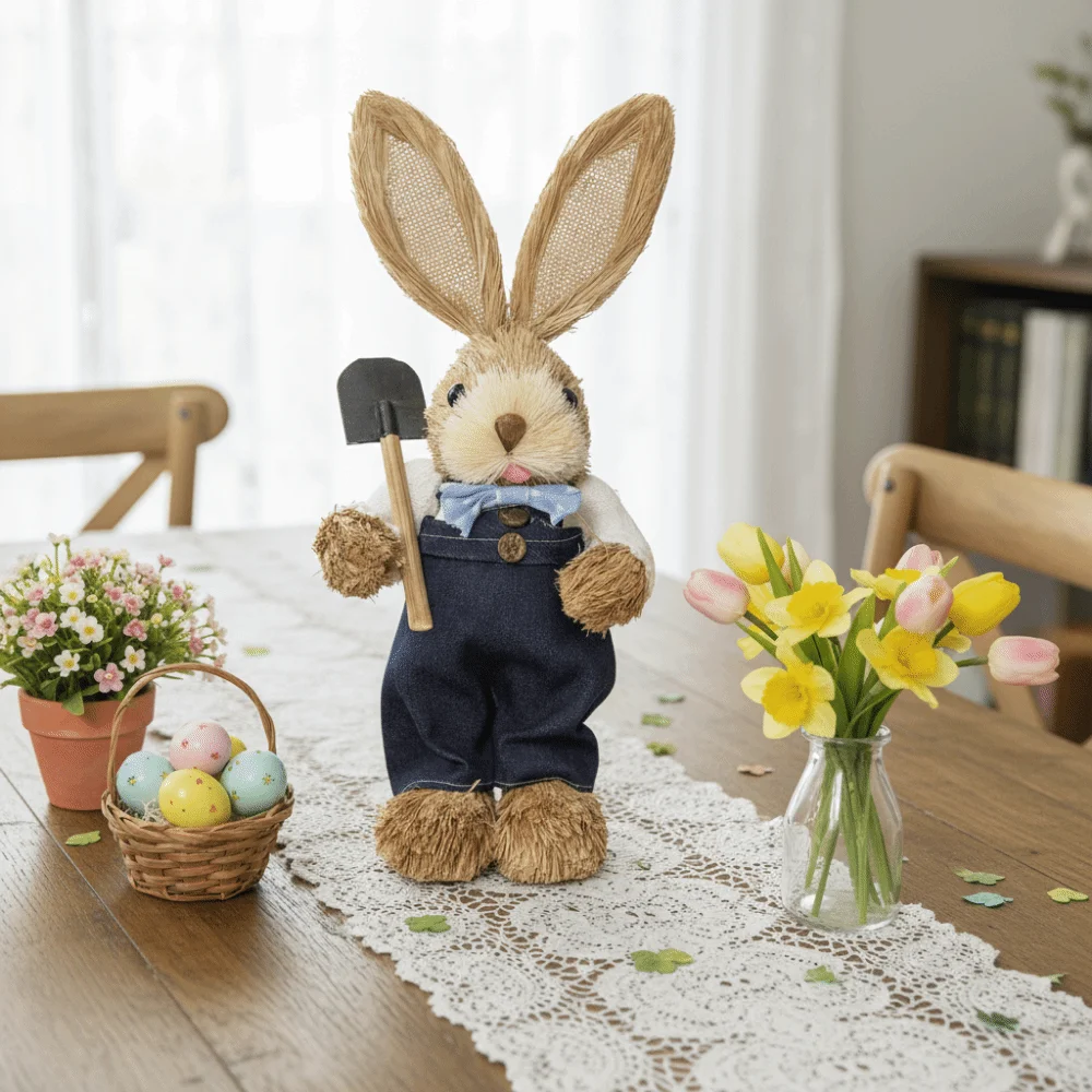 35cm Size Easter Straw Rabbit Realistic Design Country Retro Style Easter Decoration Handmade Craft Exquisite Hand Gifts