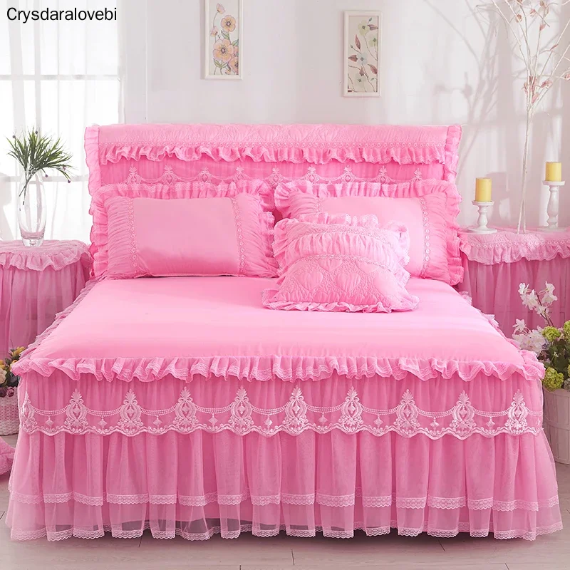 Bed Set 1 PC Lace Bedspread   2PCS Pillowcases Bedding Set Pink/purple/red Bedspreads Sheet for Girl Bed Cover King/Queen Size