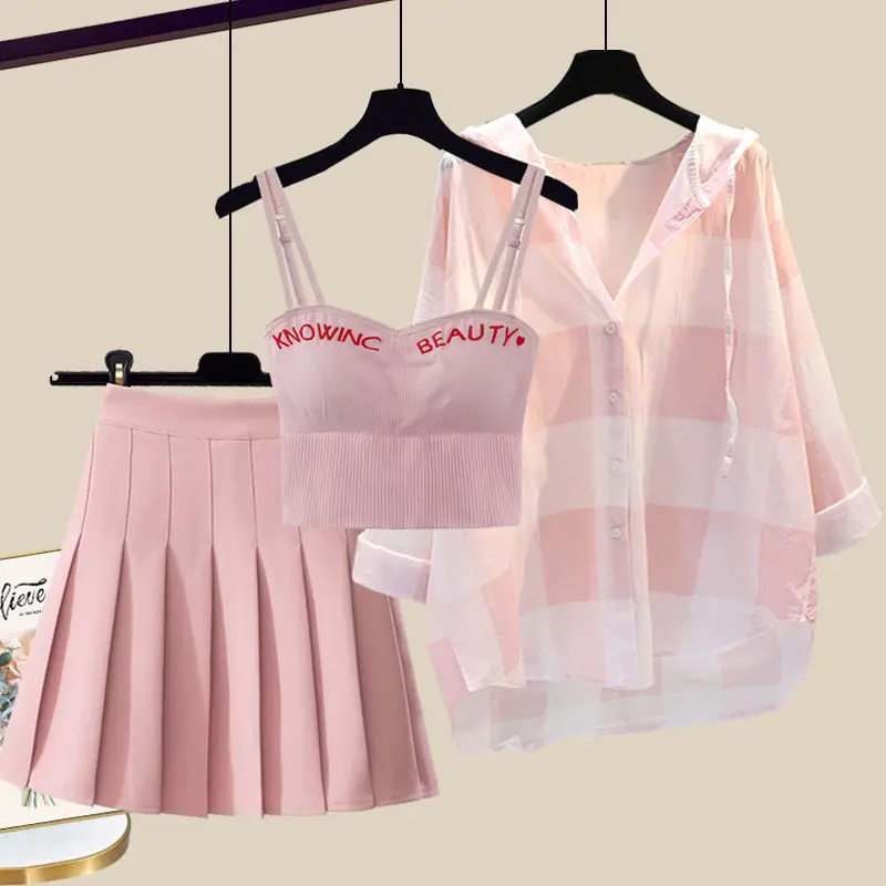 

plus Size Summer Faion Set Women's Cheered Sun Protection Cardigan Dr Skirt Tee-Piece Suit Slimming Effect